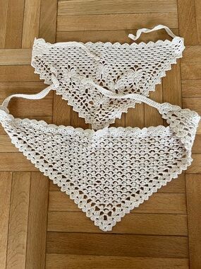 Handmade Crochet Triangle Bib / Scarf in Cream